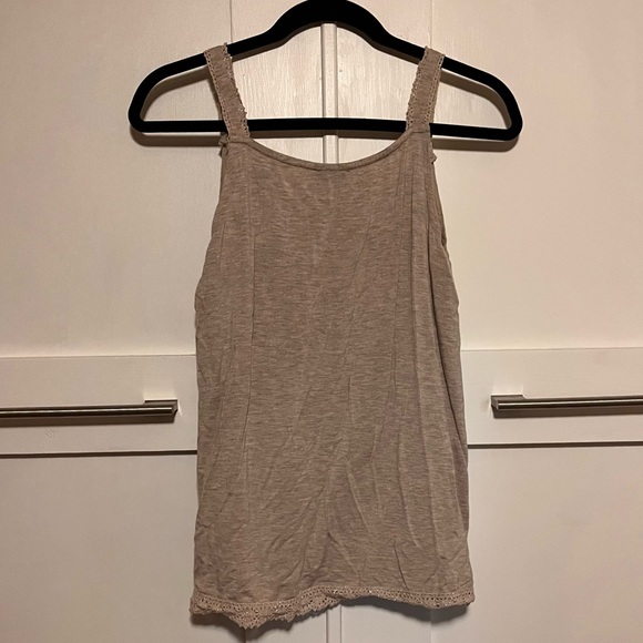 Cute, light, comfy taupe sleeveless embellished top. - Picture 3 of 3
